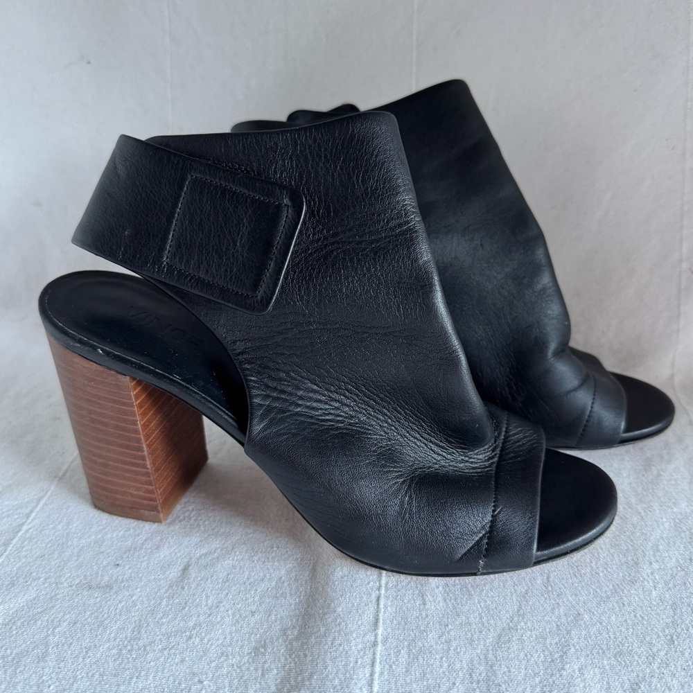 Sz 6 Vince Black Leather Women's 3” Heeled Sandals